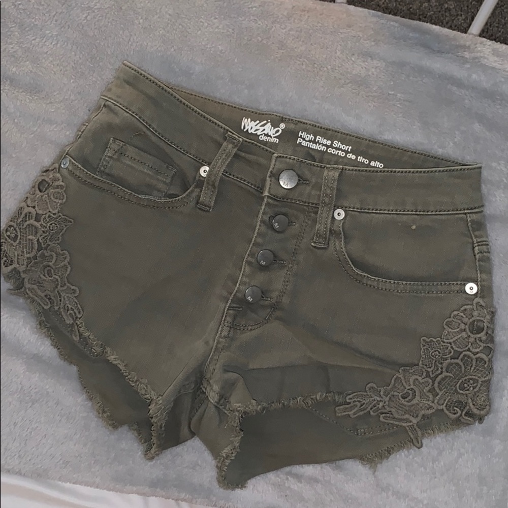Olive Green High Waisted Denim Shorts size 0 / 25